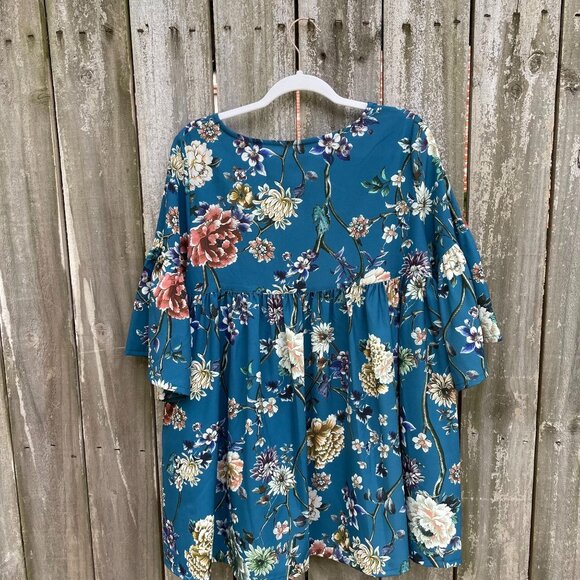 Bryn Walker Diego Tunic Size Medium Floral Print Bell Sleeve Teal Blue Sz M New - Picture 5 of 11